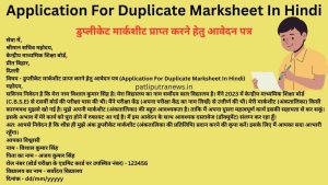 Application For Duplicate Marksheet In Hindi